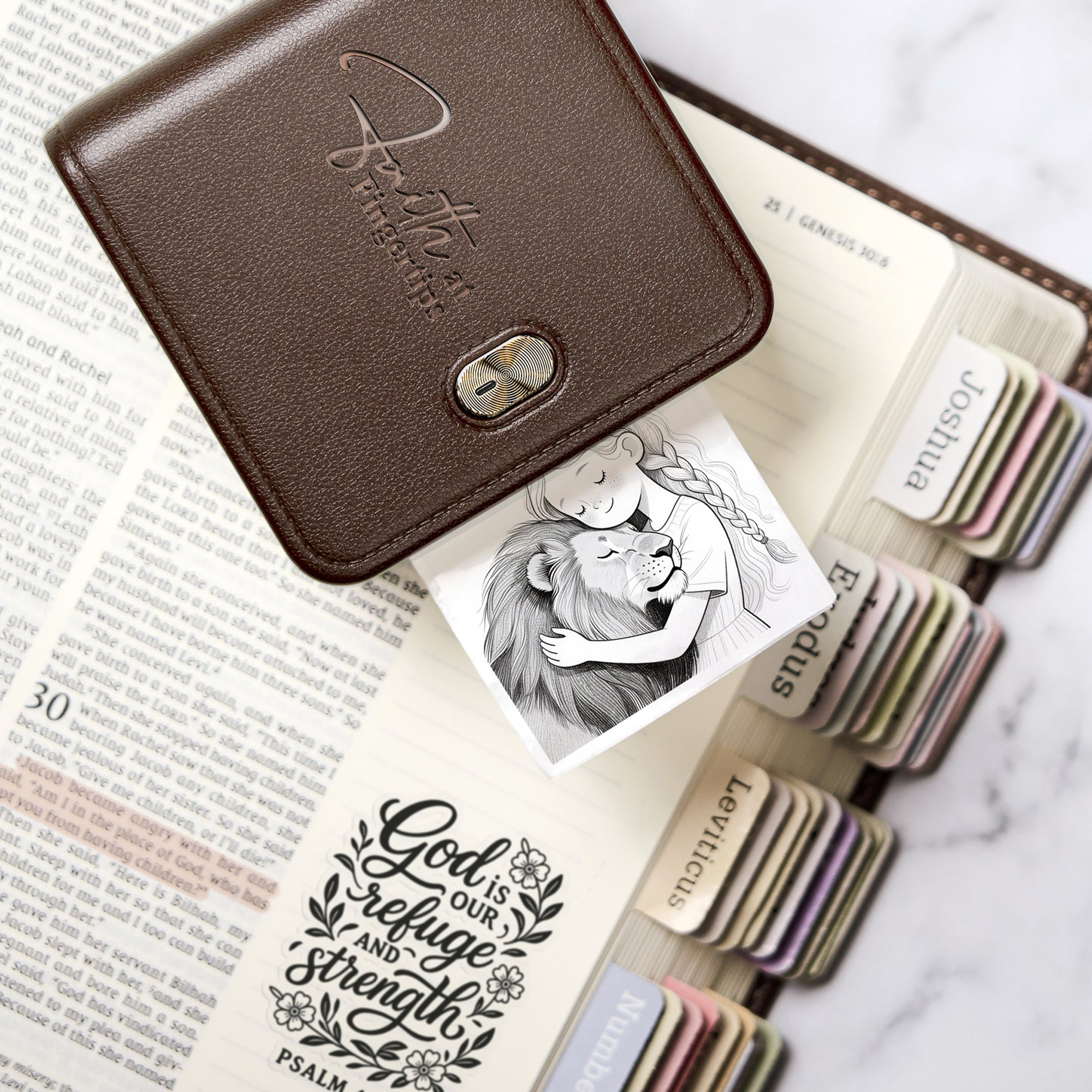 Faith Printer F21 printing Christian artwork inside Bible journal page