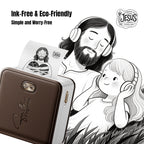 Ink-free eco-friendly faith printer printing Jesus and child grayscale artwork