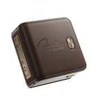 FaithTag F21 portable Bible journal printer with leather texture and gold cross button