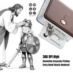 faithtag- fp31- portable Bible journal printer with leather texture and gold cross button