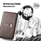 FaithTag F21 portable Bible journal printer with leather texture and gold cross button