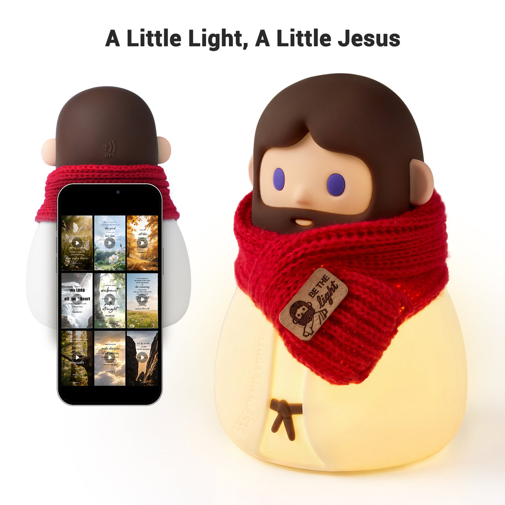 Lit FaithTag Daily Blessing Night Light with soft warm glow for bedtime prayer